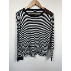 Ralph Lauren Shirt Womens XL Gray White Long Sleeve Elbow Patch Shoulder Zip